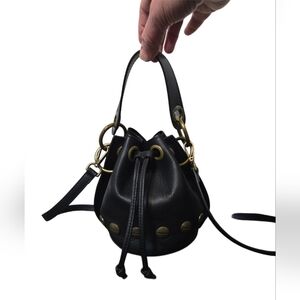 Stella Bianca Genuine Leather Bucket Bag Black Brass Hardware Made in Italy